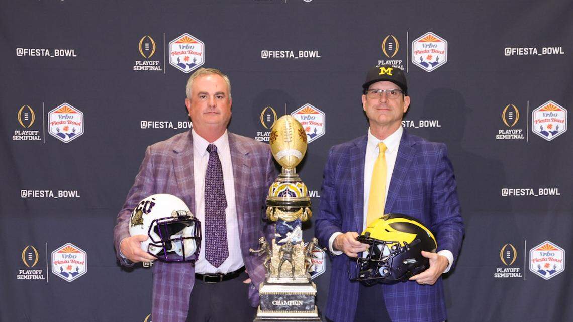 Everything TCU coach Sonny Dykes, Michigan coach Jim Harbaugh said at Fiesta Bowl press conference