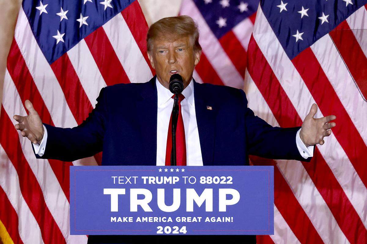 Former U.S. President Donald Trump speaks at the Mar-a-Lago Club in Palm Beach, Florida, on Tuesday, Nov. 15, 2022. Trump pulled the trigger on a third White House run Tuesday. (Alon Skuy/AFP/Getty Images/TNS)