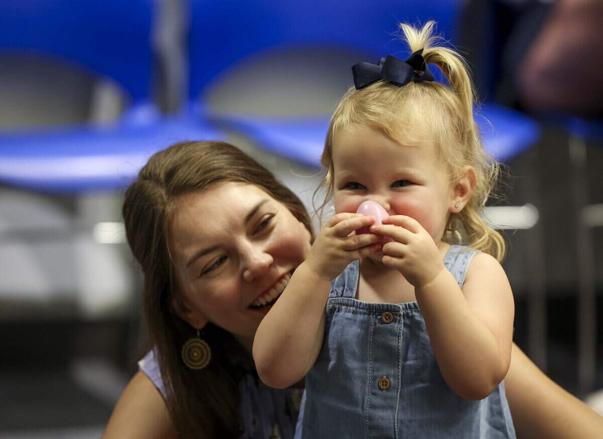 Katie and Junie Wagner, 1, participate in a Music and Movement class at the Southwest Regional Library on Thursday, July 9, 2026 in Fort Worth.  The program designed for 3 to 5 year olds usually takes place from 10:30 to 11:15 a.m. on Thursdays.