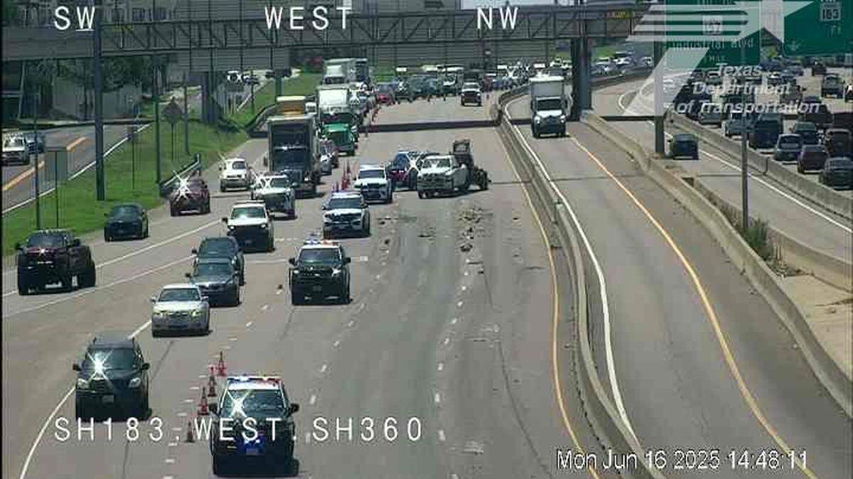 Texas 183 accident near DFW Airport blocks eastbound lanes on Monday afternoon, June 16.