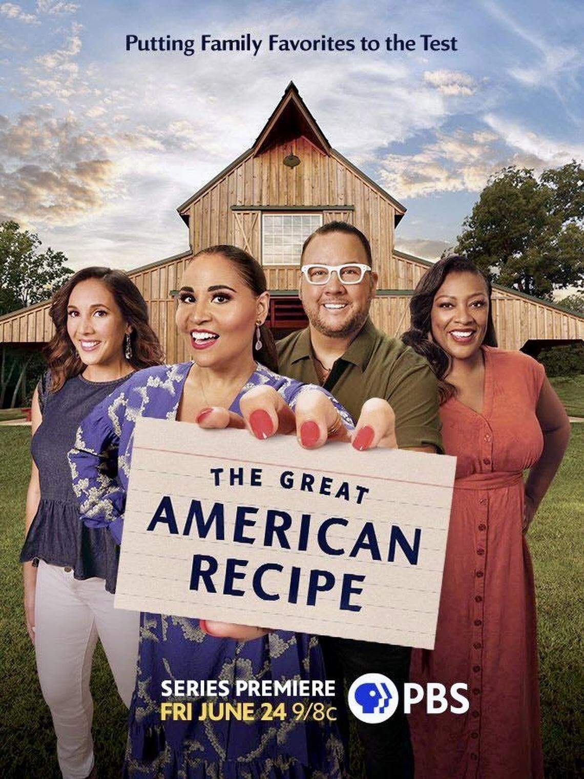 Fort Worth chef Graham Elliot, third from left, and Dallas chef Tiffany Derry, right, were judges on PBS’ ”The Great American Recipe” along with judge Leah Cohen and host Alejandra Ramos.