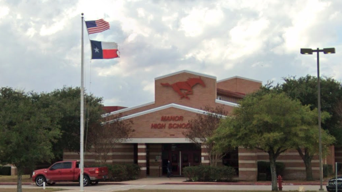 A teacher at Manor High school in Texas was arrested after striking a student several times, the school district superintendent said.
