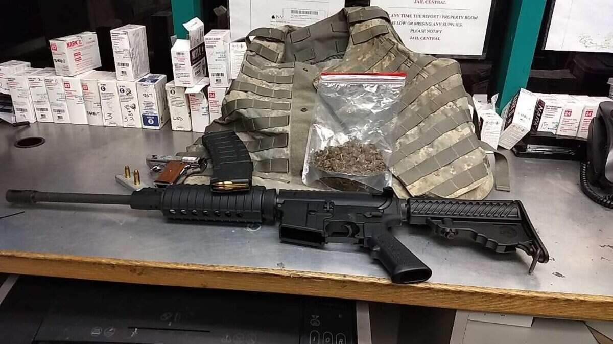 Arlington police seized an AR-15, body armor, a stolen gun and marijuana in a stop at a noisy party.