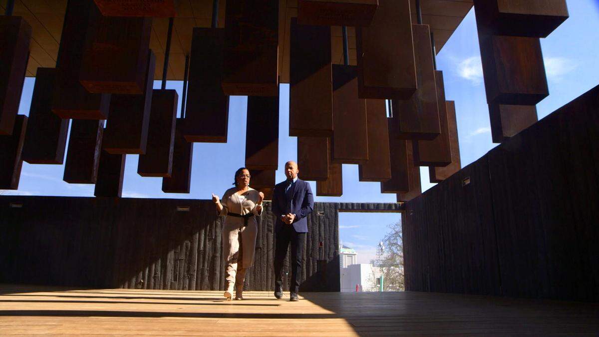 In an interview for “60 Minutes,” Oprah Winfrey and civil rights lawyer Bryan Stevenson tour the National Memorial for Peace and Justice.
