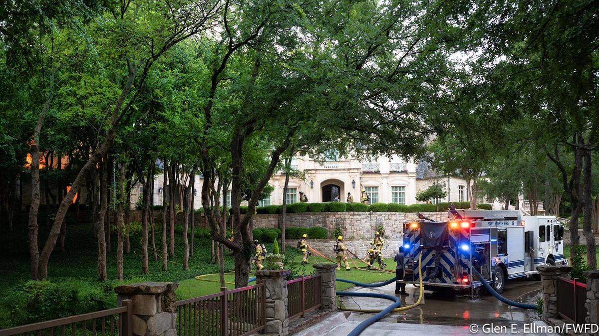 Fort Worth firefighters battle a 3-alarm blaze at a mansion-style home on Wednesday May 28, 2025.