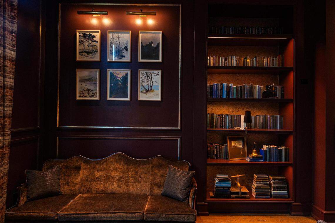The ‘Library’ room in the new Bowie House hotel in Fort Worth on Tuesday, Nov. 28, 2023.