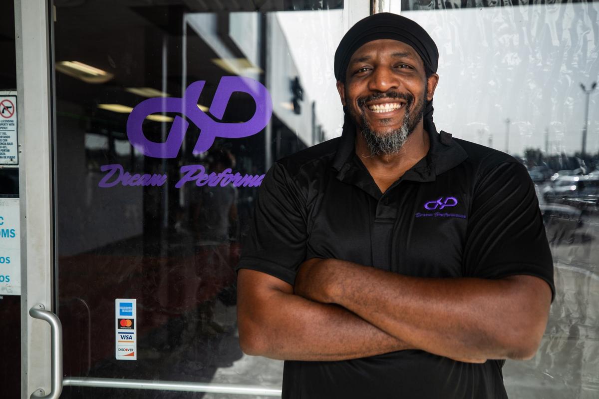 Kendrick Releford Jr. stands outside the Dream Performance studio in Fort Worth where he coaches on Wednesday, July 30, 2024.