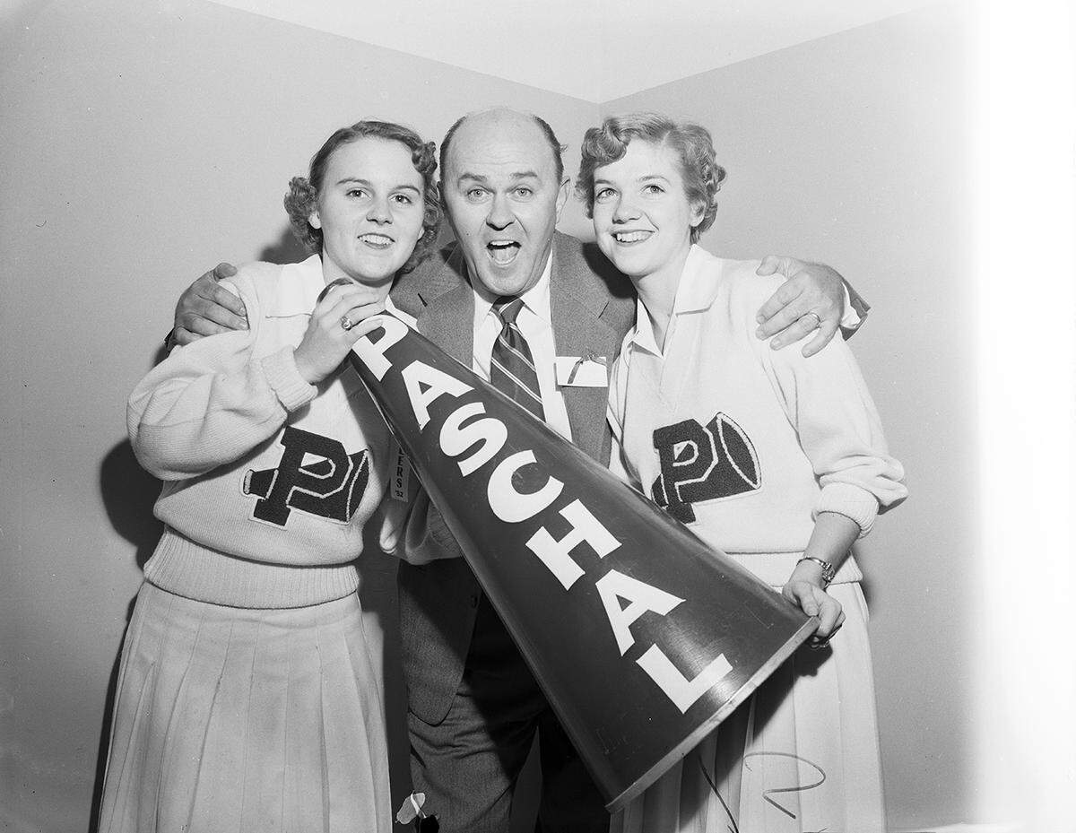 Nov. 26, 1952: Judge R.B. Young of 48th District Court got in the mood at Paschal’s homecoming and joined his cheerleading daughter, Jane, left, and Margaret Brous in a yell. The judge graduated from Central High School, now Paschal, in 1916.