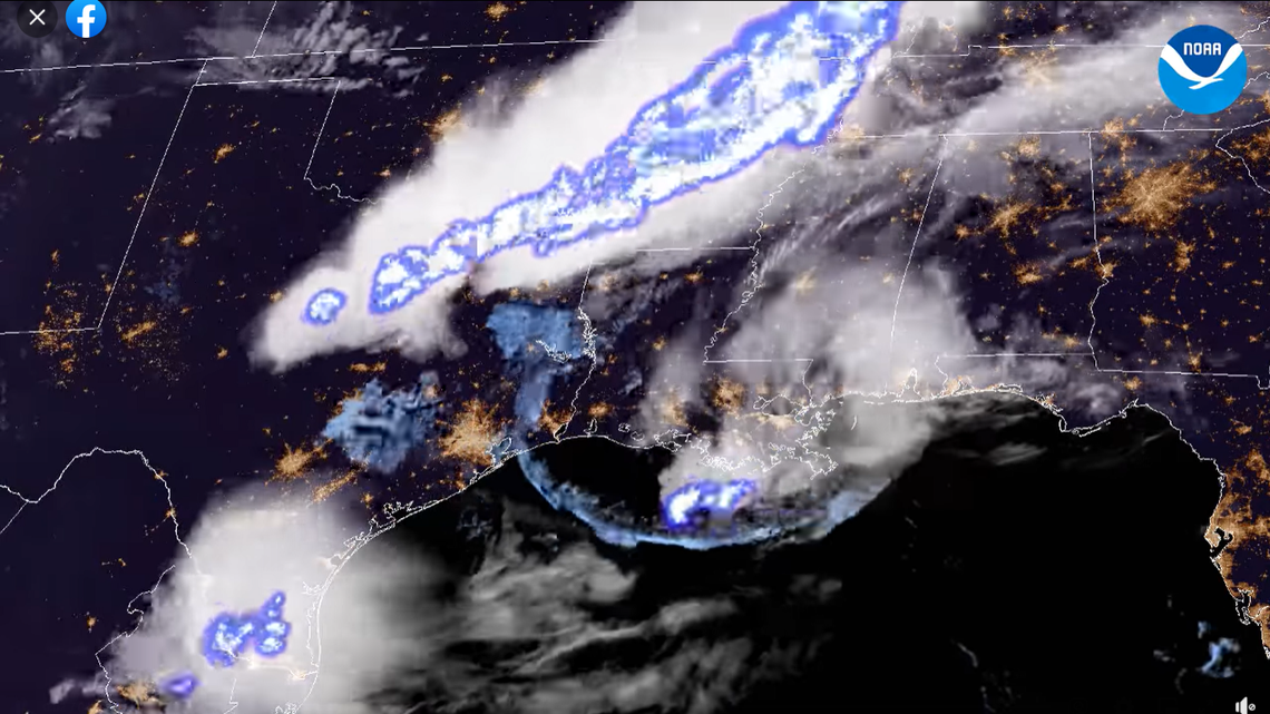 The record-breaking bolt was part of storms caught on satellite, officials said.