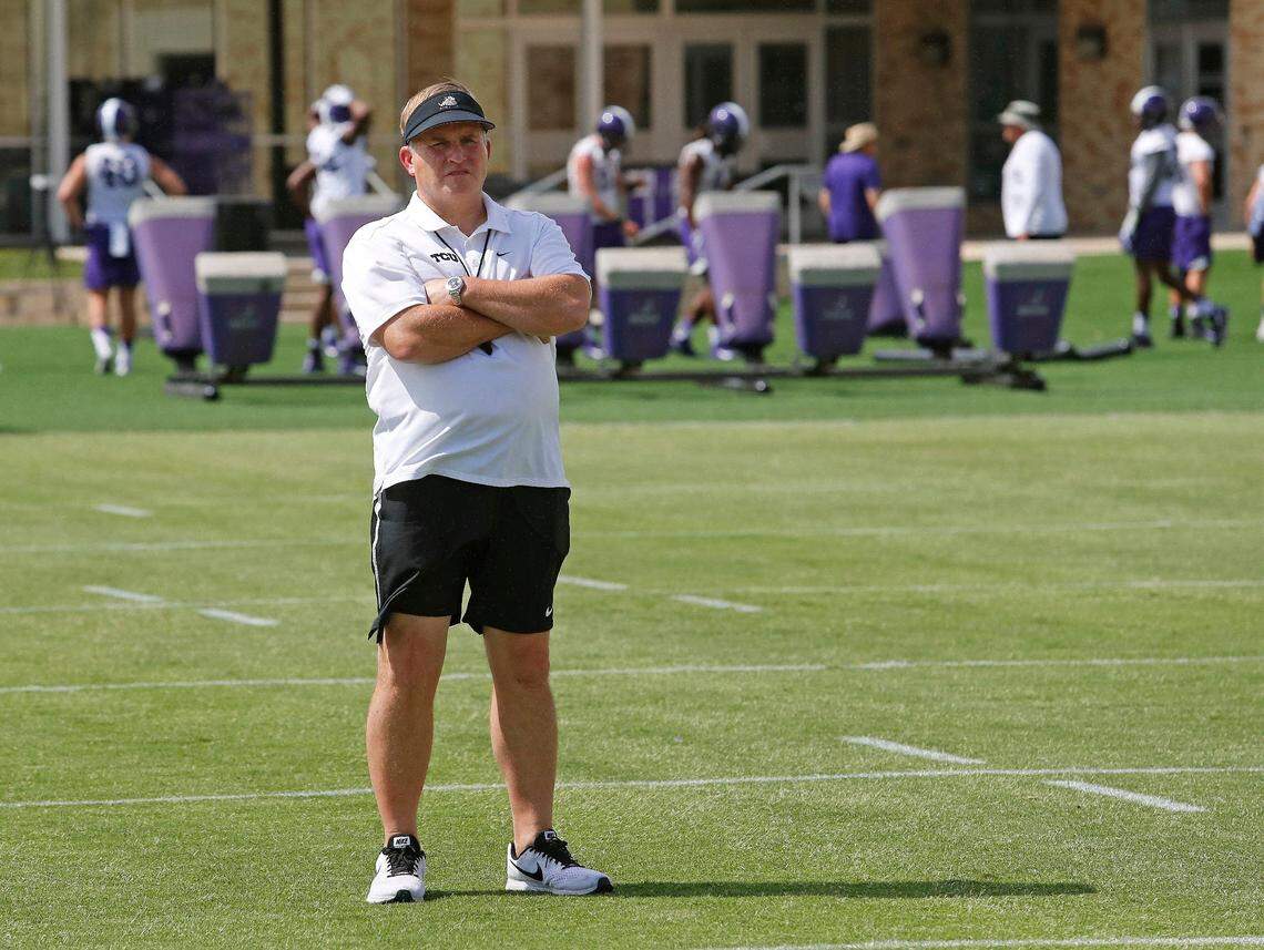 The TCU Horned Frogs and head coach Gary Patterson hold their first regular preseason practice in Fort Worth, Saturday, August 4, 2018.
