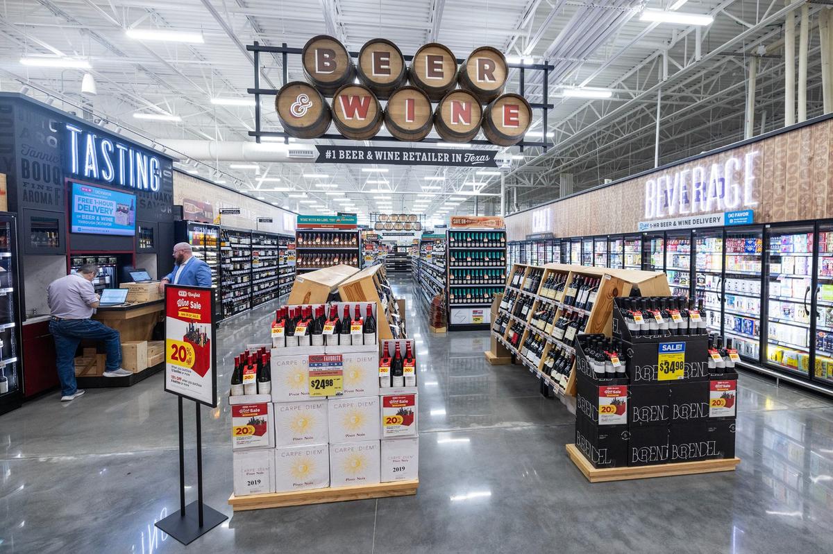 The beer and wine section in the new HEB location in Mansfield on Tuesday, June 25, 2024.
