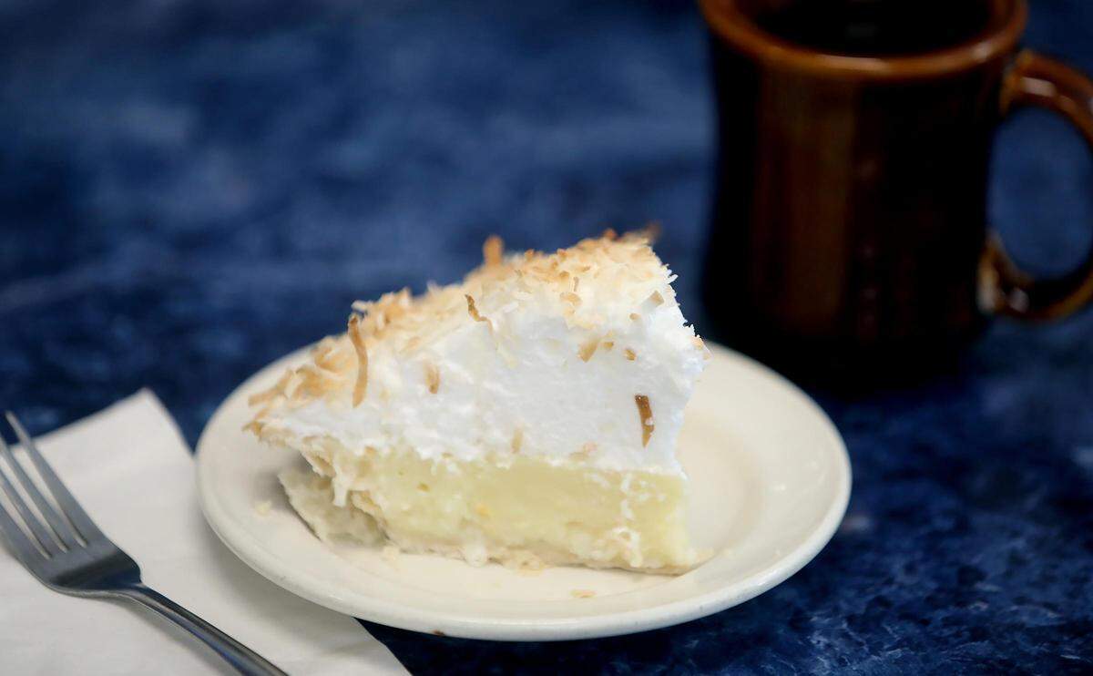 Coconut meringue pie is a daily classic at Paris Cafe in Fort Worth. The iconic restaurant also has special pie days, like lemon meringue pie on Fridays.
