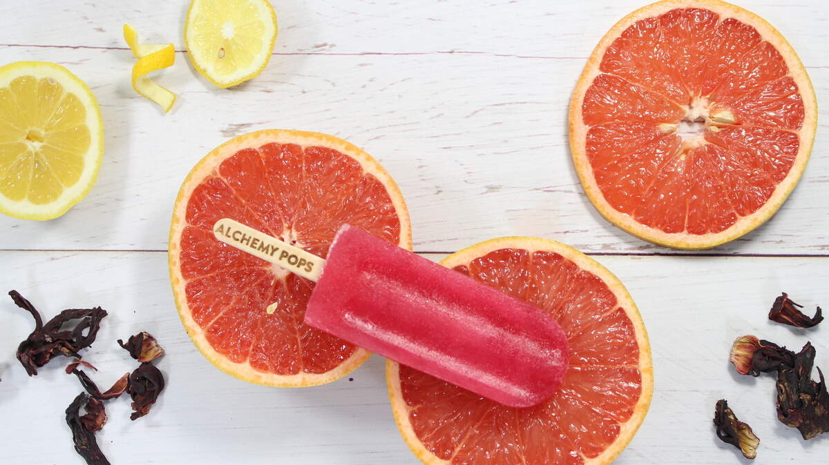 Grapefruit hibiscus pops at Alchemy Pops in Fort Worth