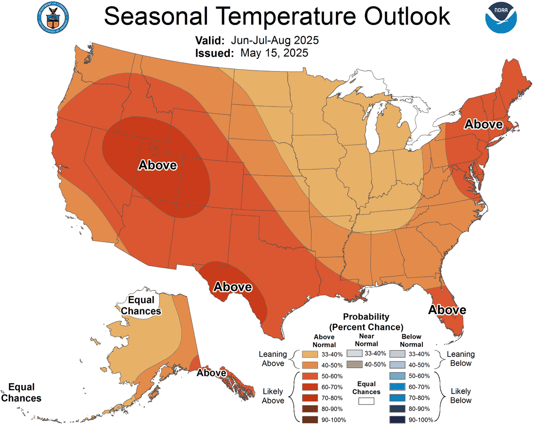 A three month seasonal temperature outlook for the country.