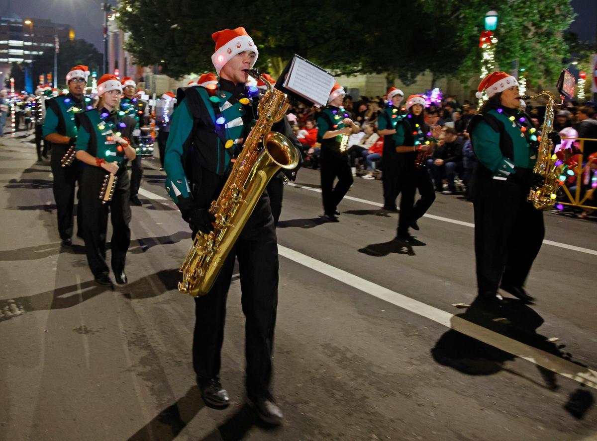 The Lake Worth High School band performs during the 2023 GM Financial Parade of Lights.