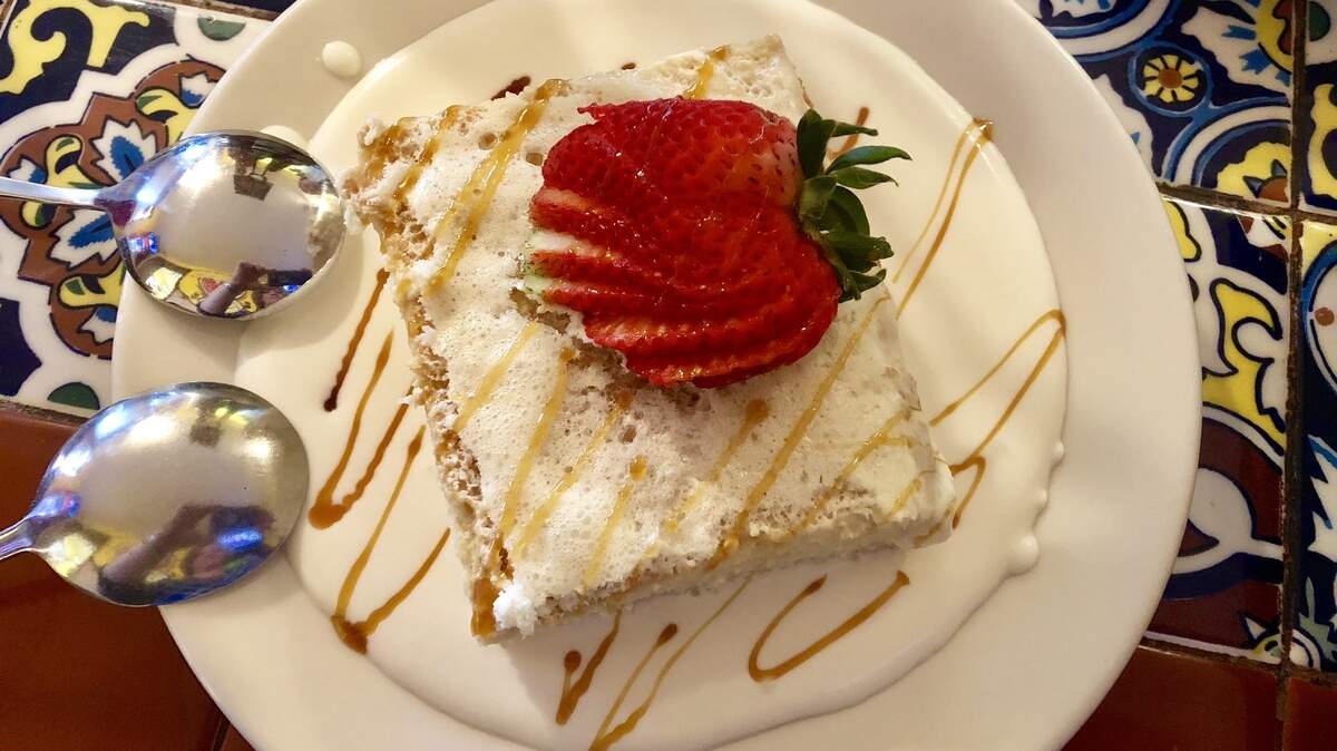 The pastel de tres leches is a dessert that should not be skipped at El Rincon Jarocho.