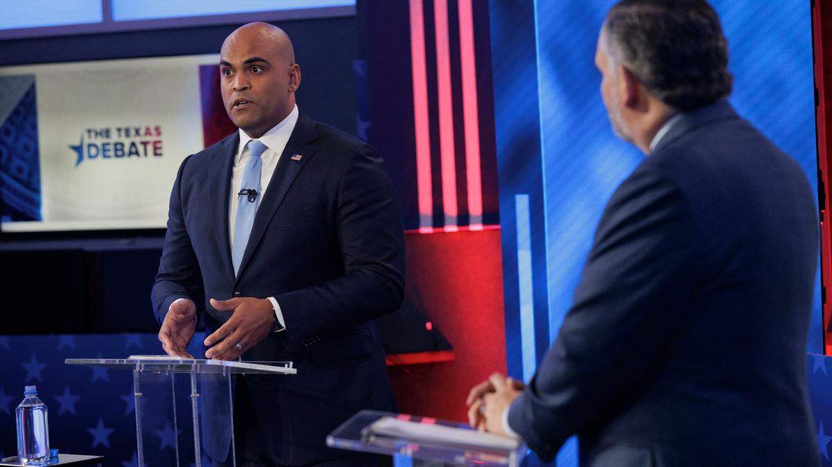 U.S. Rep. Colin Allred, D-Dallas, left, and U.S. Sen. Ted Cruz, R-Texas, take part in a debate for the U.S. Senate hosted by WFAA on Monday, Oct. 15, 2024, in Dallas, Texas.