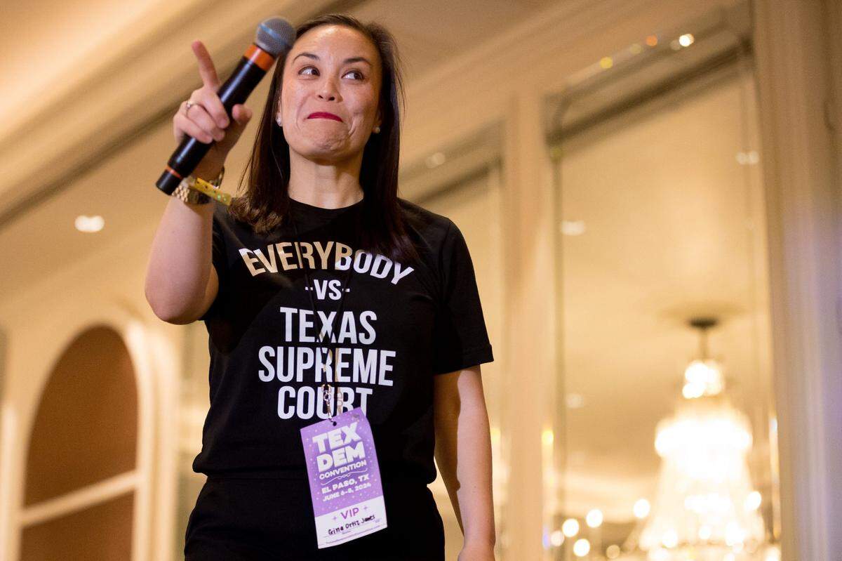 Hon. Gina Ortiz Jones speaks during the Lady Bird Breakfast at the Texas Democratic Party Convention in El Paso, Texas, at the Hotel Paso Del Norte on Saturday, June 8, 2024.