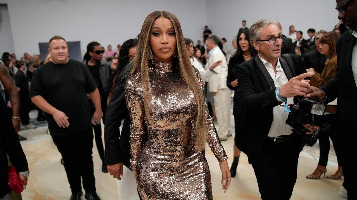 Cardi B arrives for the Fendi Haute Couture Fall/winter 2023-2024 fashion collection presented in Paris, Thursday, July 6, 2023. (AP Photo/Christophe Ena)