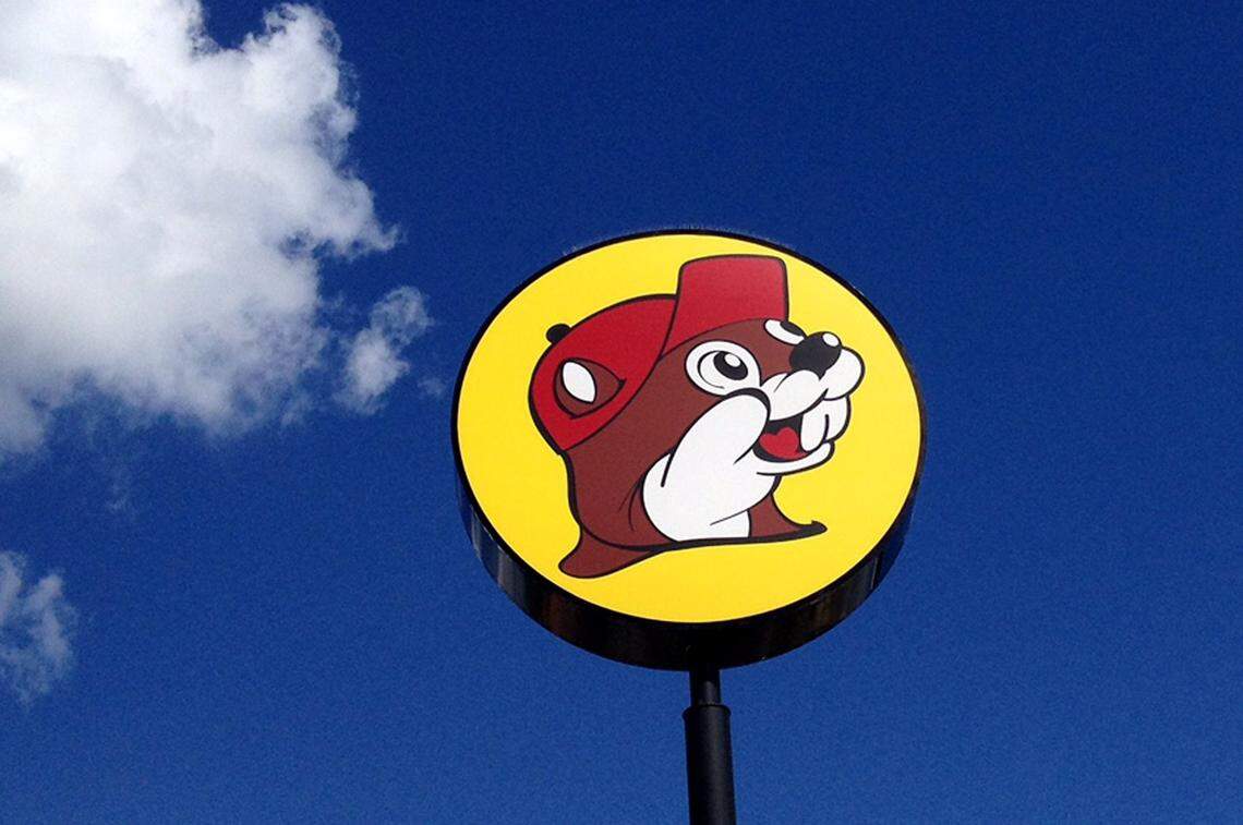 A Buc-ee’s sign sits above a store in New Braunfels, Texas. The chain plans to open its first Kansas City-area location near the Kansas Speedway. 
