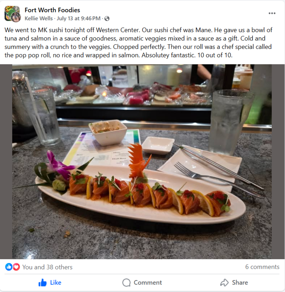 MK Sushi was raved about by Fort Worth Foodie Group members.