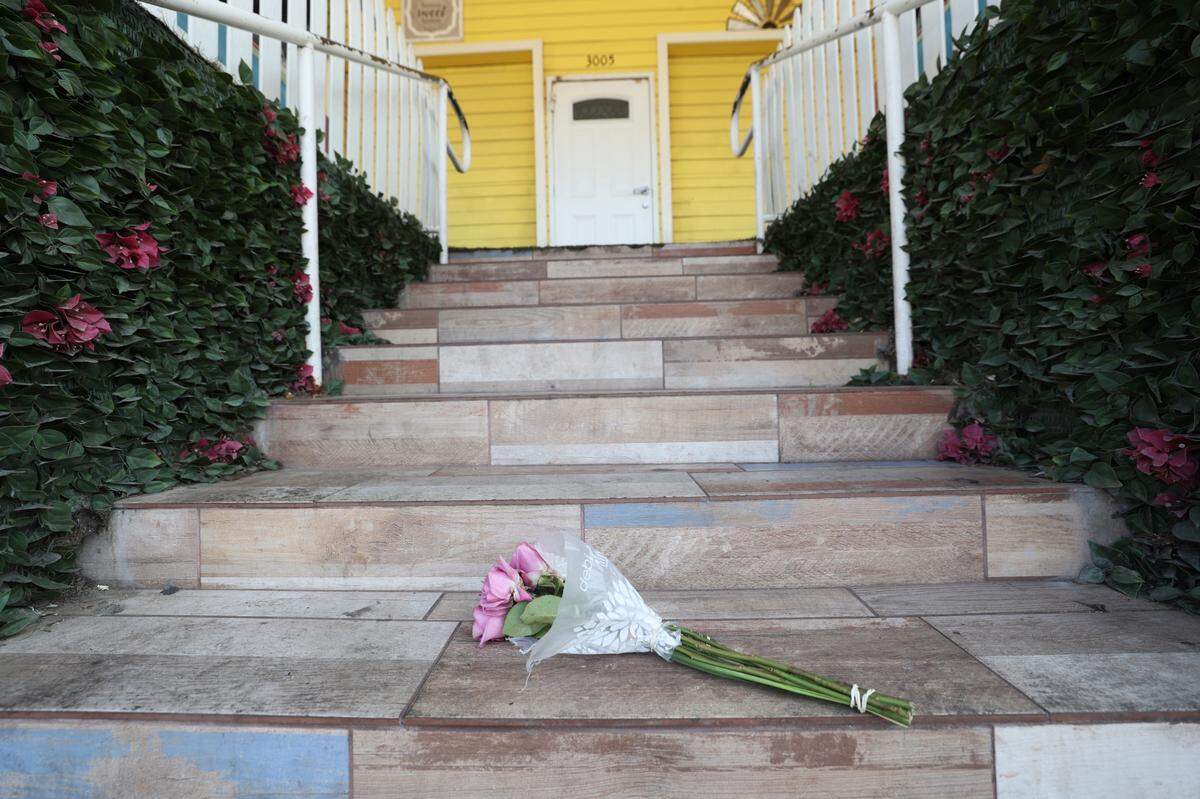 Flowers near the scene on Bledsoe Street where TCU student Wes Smith was fatally shot early Friday morning, Sept. 1, 2023.