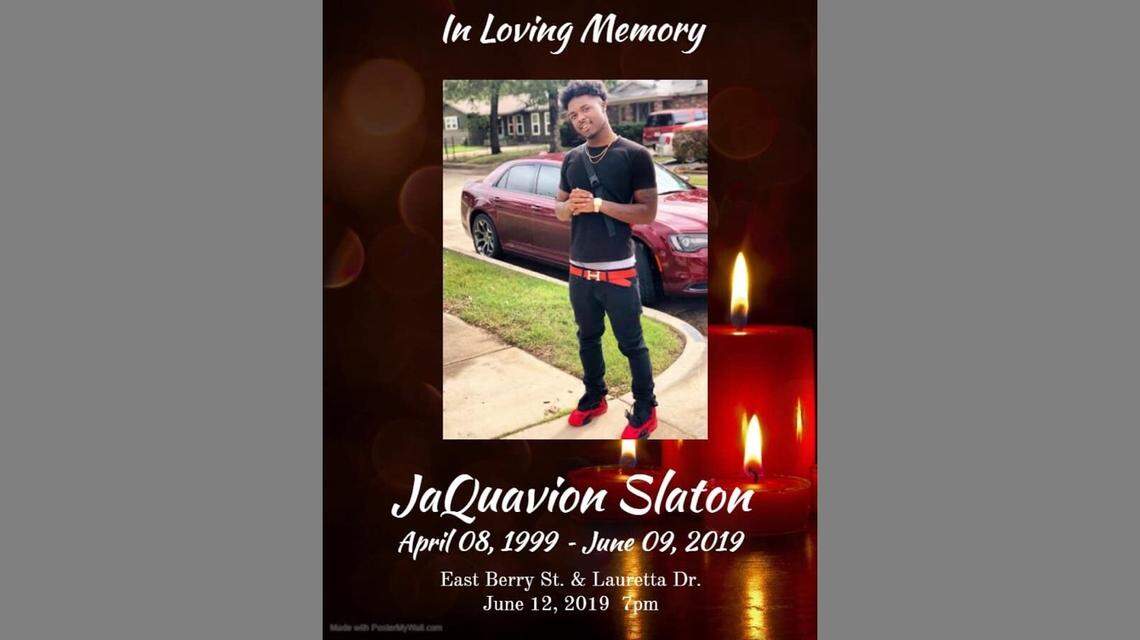Those who attended a prayer vigil for JaQuavion Slaton, who was killed by Fort Worth police officers Sunday, received a picture of the 20-year-old from happier times.