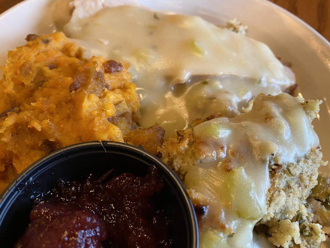 Cracker Barrel’s turkey dinner comes with a generous scoop of yam casserole.
