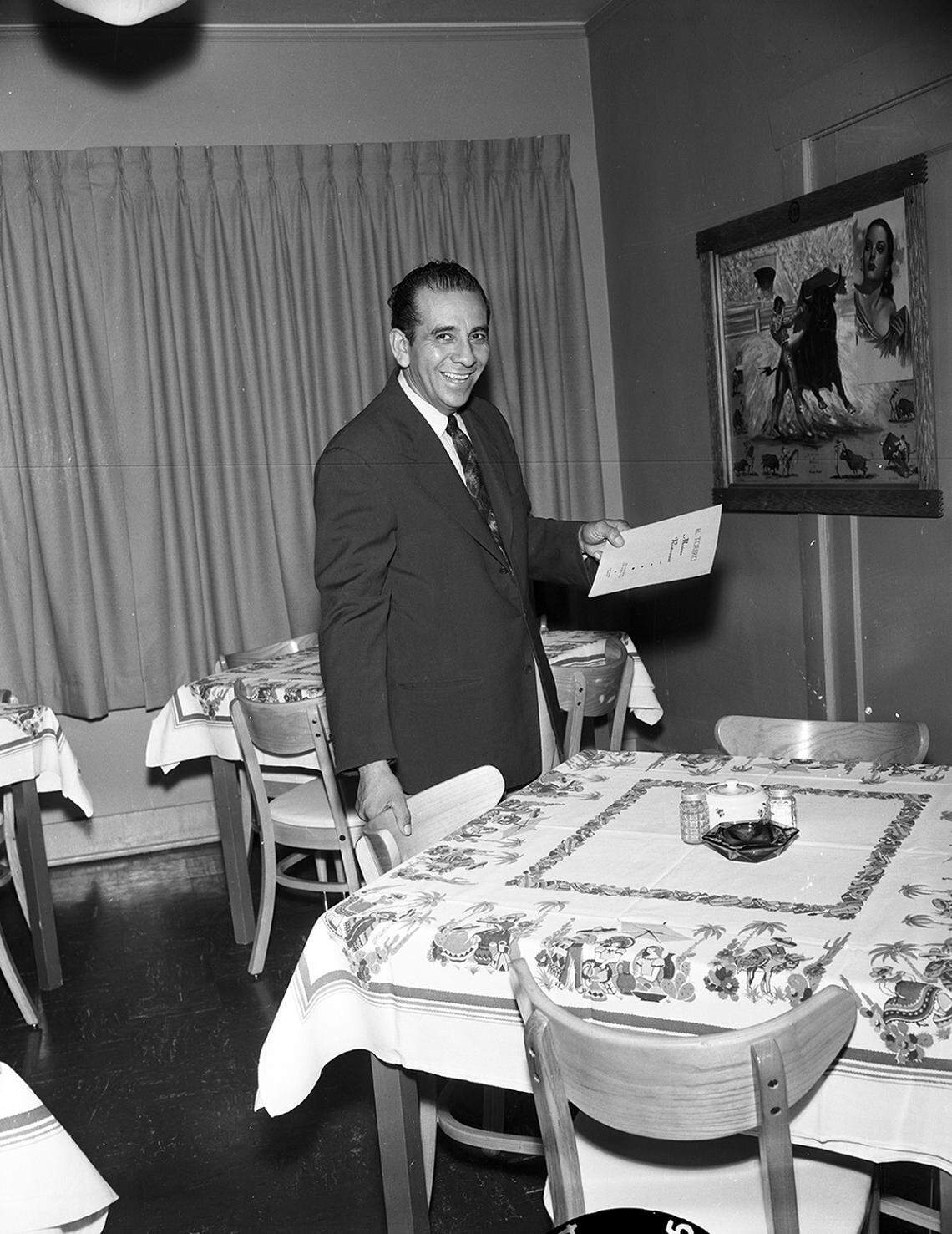Aug. 11, 1958: Sam Becera, owner of the newly opened El Torero Mexican Restaurant at 3619 Camp Bowie, says have a chair for lunch and dinner. The restaurant, serving all Mexican dishes, is open daily from 11 a.m. to 10 p.m. (The location today is a strip center next to McDonald’s.)
