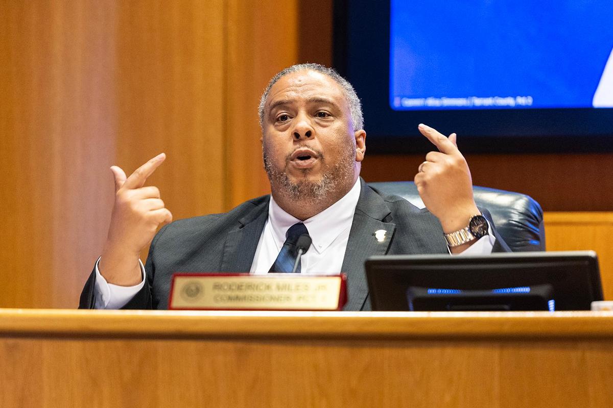 Roderick Miles Jr., the Tarrant County Commissioner of Precinct 1, addresses his concern regarding the proposed redistricting of the county during a Commissioners Court Meeting at the Tarrant County Administration Building in Fort Worth on Tuesday, May 6, 2025.