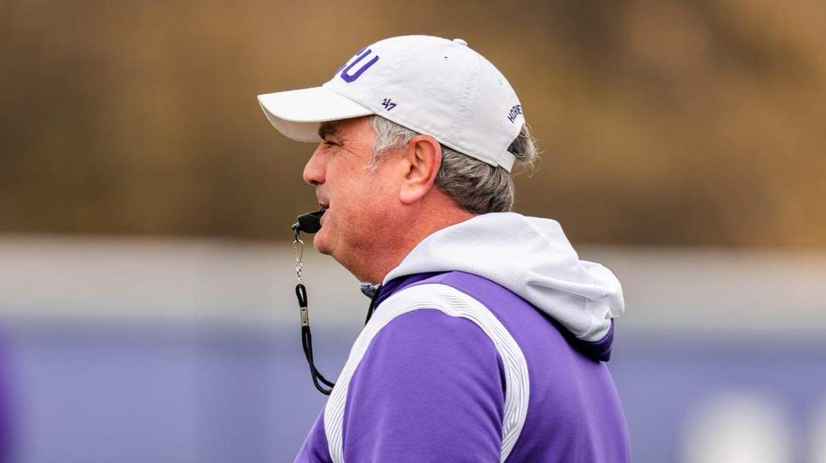 TCU head coach Sonny Dykes at the first spring practice of 2023