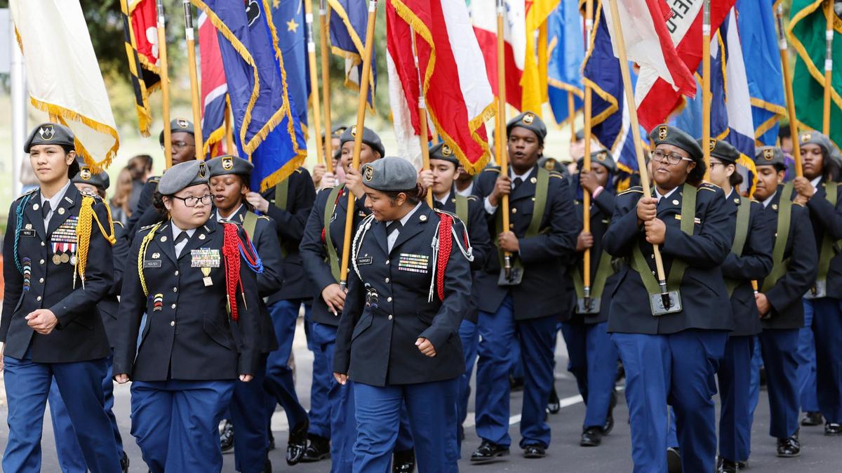 Members of Fort Worth ISD JROTC were among the many junior ROTC units taking part in the Veterans Day Parade.