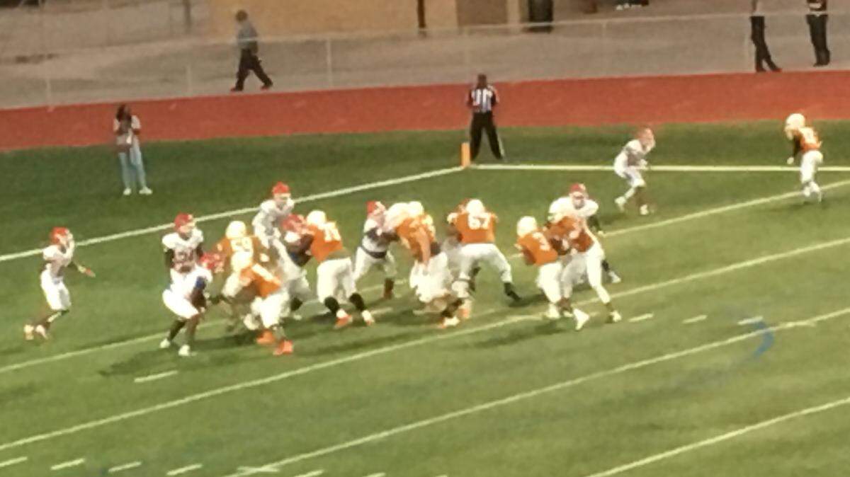D’Aunte Prevost of Bowie scores on a 2-yard run for a 7-0 Vols lead Thursday night against Sam Houston.