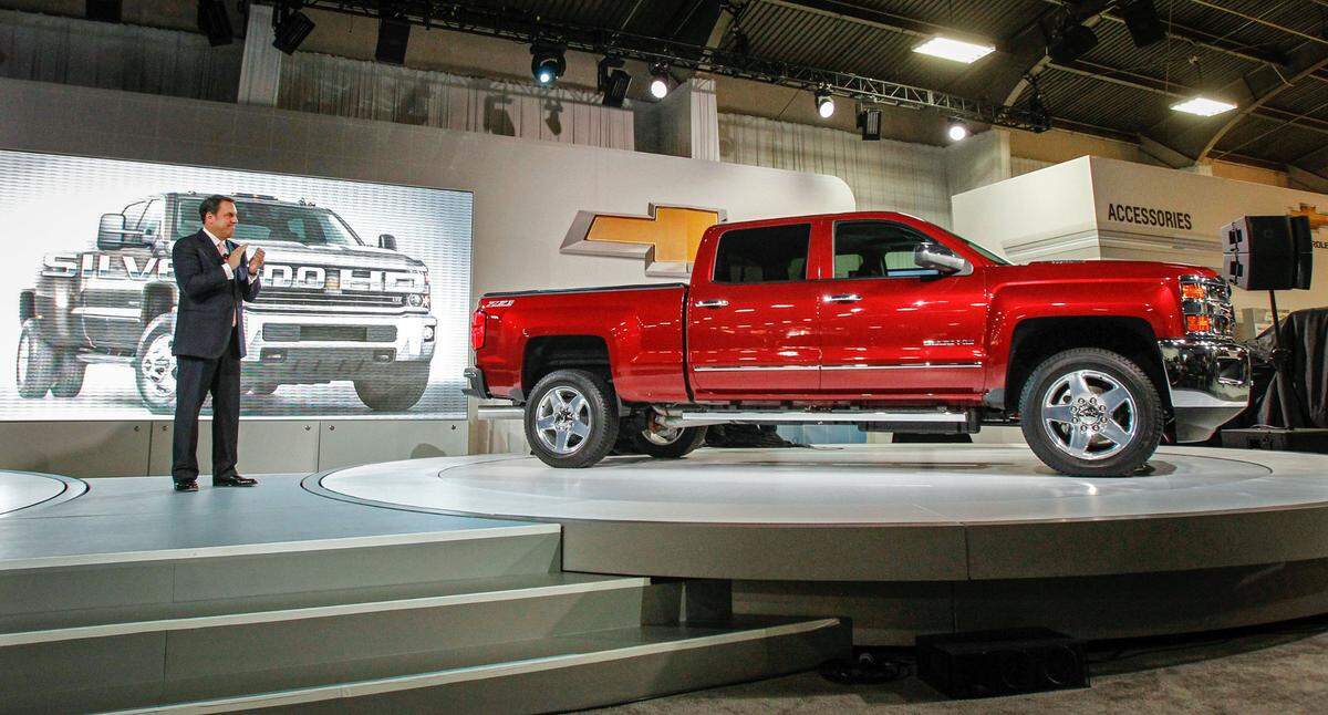 Sept. 26, 2013: General Motors’ president for North America, Mark Reuss, introduces the 2015 Chevrolet Silverado HD at the State Fair of Texas in Dallas.