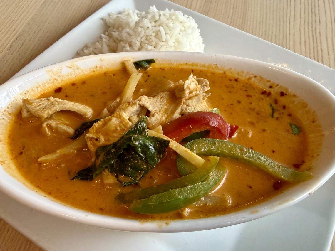 Pineapple red curry with chicken at Thai Zen by Thai Terrace restaurant in Fort Worth, seen April 20, 2026.