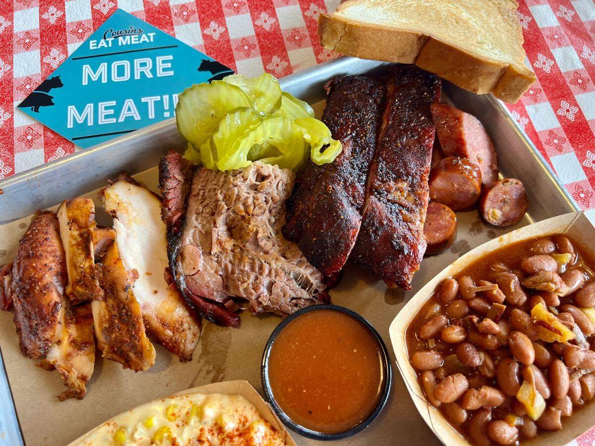 A Cousins BBQ all-you-can-eat special offers unlimited helpings of six meats and eight sides.