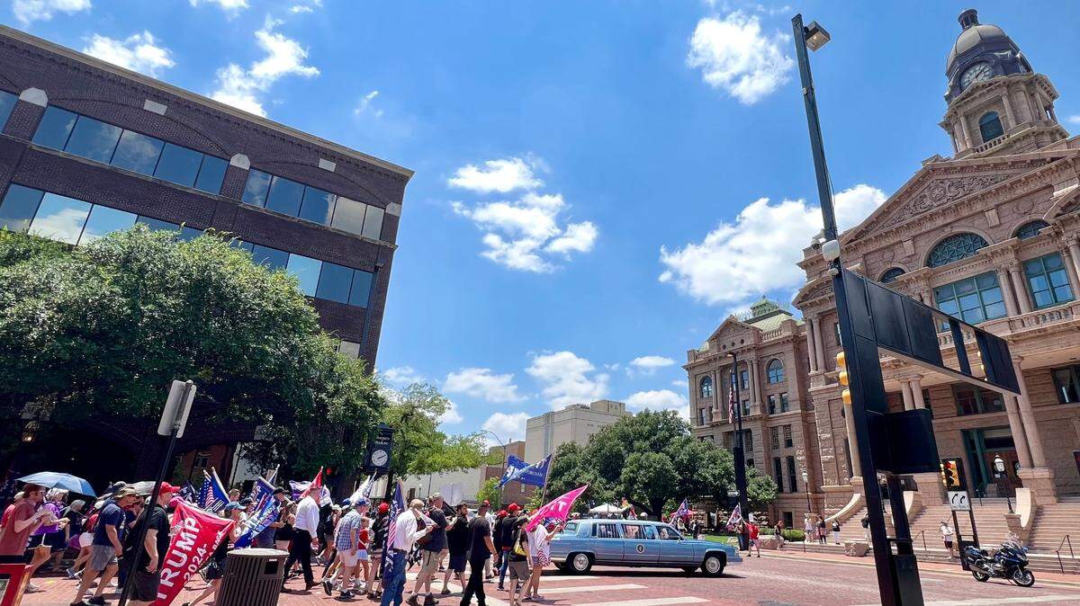 A crowd of Trump supporters approached the Tarrant County courthouse on Saturday June 15, 2024..