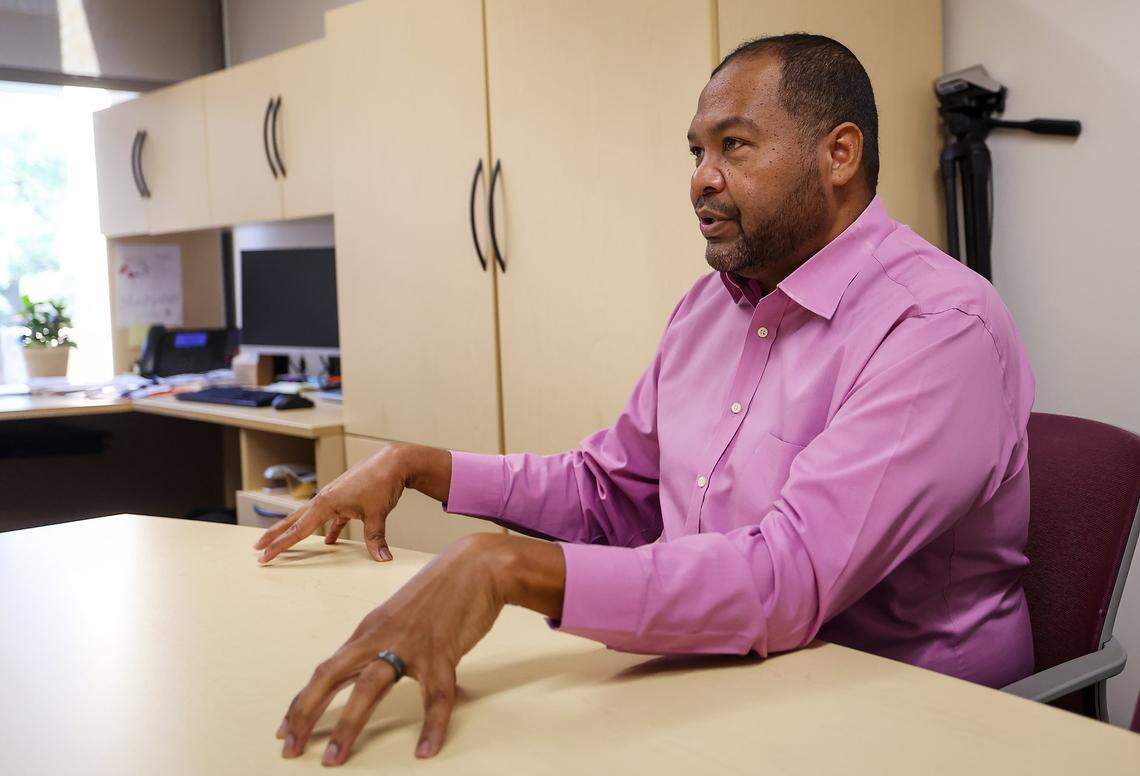 Director & Jean W. Roach Chair of Laboratory Schools Damian Patton talks about the services that KinderFrogs School provides on Wednesday, Sept. 17, 2025. KinderFrogs School, on the campus of Texas Christian University, focuses on early intervention services for children with Down syndrome and other developmental delays.