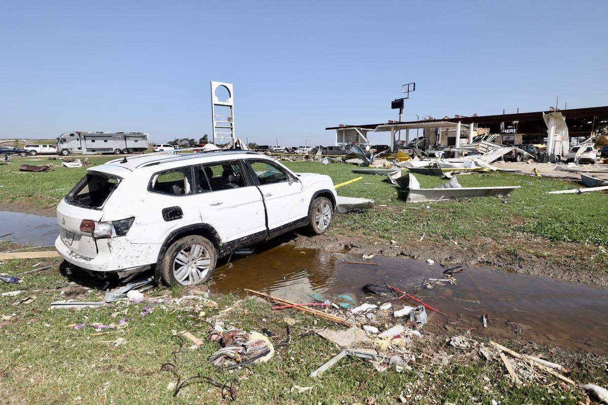 A Shell travel center on Lone Oak Road in Valley View, Texas, on Sunday, May 26, 2024, after severe storms moved through Cooke and Denton counties on Saturday.