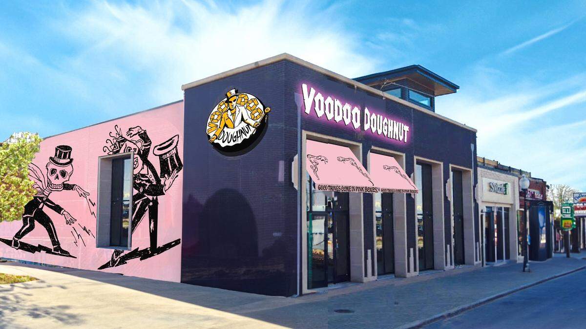 A photo tweeted by Voodoo Doughnut shows a rendering of its future North Texas location.