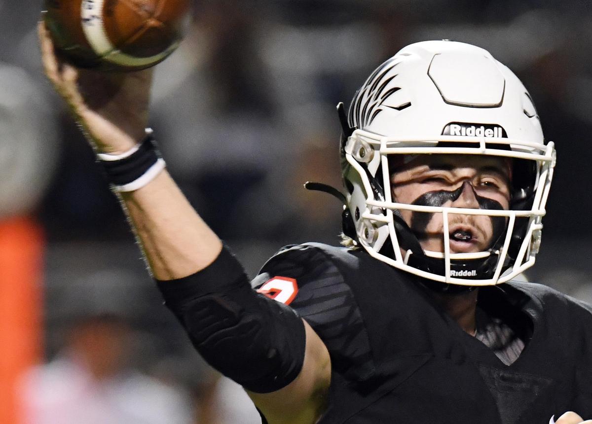 Argyle quarterback Bo Hogeboom throws a quick pass to a reciever against Stephenville in the second quarter during Thursday’s November 21, 2019 Area play-off football game at Newsom Stadium in Mansfield, Texas. Special/Bob Haynes
