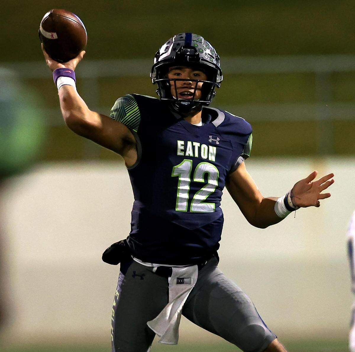 Eaton quarterback Tyler Fussell attempts a pass against Fort Worth Boswell during the first half of the 6A Bi-District Region I Division II High School Football playoff game played at Northwest ISD Stadium on Thursday, November 11, 2021, in Justin. (Steve Nurenberg/Special to the Star-Telegram)
