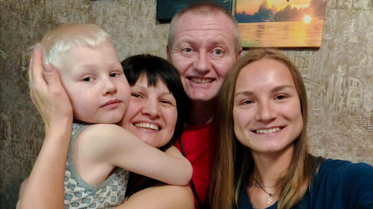 TCU freshman women’s beach volleyball player Anhelina Khmil (right) with her family when they were together at home in Ukraine. She has not been home since war broke out in Ukraine, in Feb. of 2022. She uses FaceTime to speak to her mother, Natalia, stepfather Anatolii and brother, Timothy.