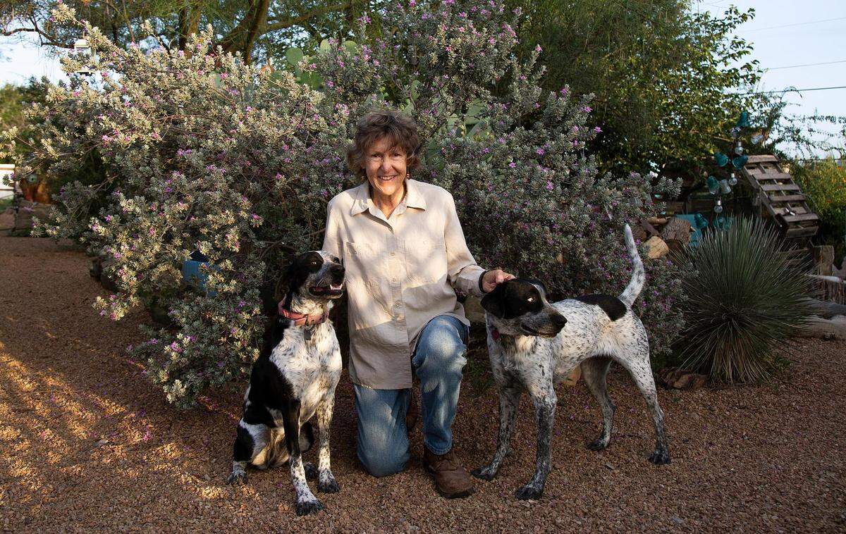 Joy Scott, an artist and retired teacher, moved to Van Horn with her late husband years ago and took a job teaching at the school. Today, she practices urban mushing with her dogs and custom bike she made herself and continues to run the art boutique she and her husband opened on Broadway.