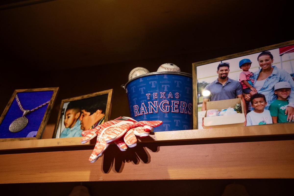 A replica of the rangers Major League Baseball second baseman Marcus Semien displayed personal player items during the Allstar Village hard hat tour on Thursday, July 11 at the Choctaw stadium in Arlington.