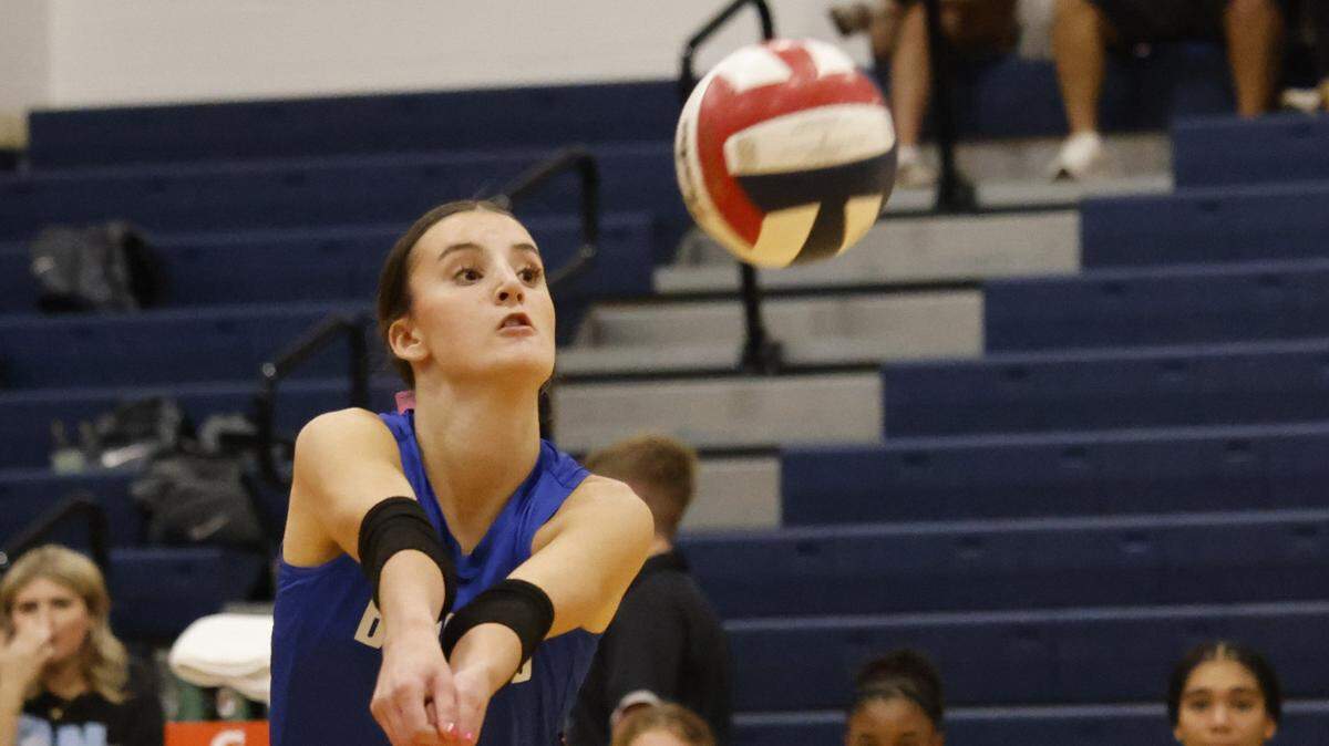 Byron Nelson libero Savannah Sterna (1) sets the ball during the fourth set of a UIL volleyball match between Byron Nelson and Keller at Keller High School in Keller, Texas, Tuesday, October, 14, 2025.

