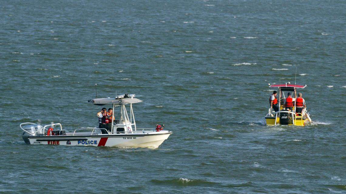 Authorities were searching Grapevine Lake on Saturday for a missing swimmer who jumped off a pontoon boat and never resurfaced.