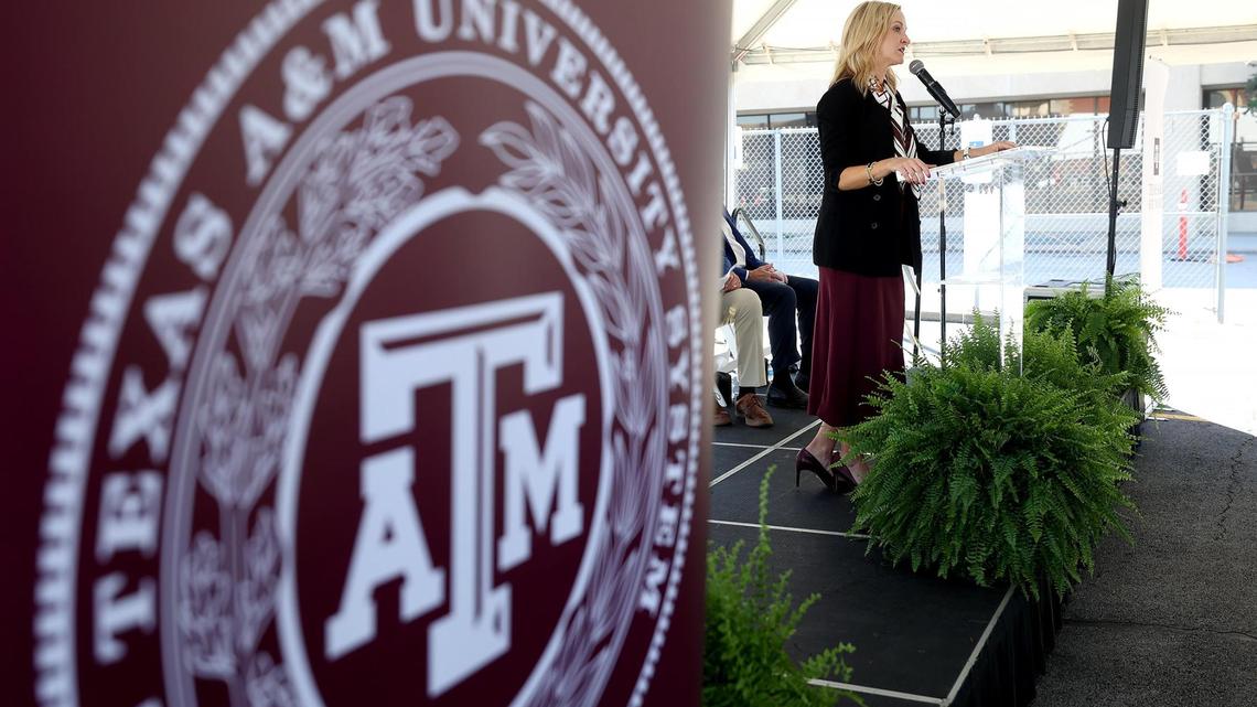 Fort Worth Mayor Matti Parker speaks during a topping out ceremony for the Texas A&M-Fort Worth Law and Education Building on Monday, Nov. 11, 2024.