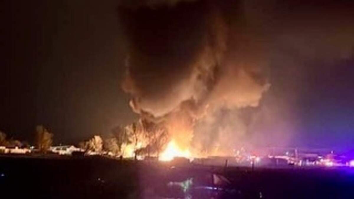 Smoke and fire could be seen from a great distance as wooden pallets burned in Johnson County on Monday, April 5, 2022.