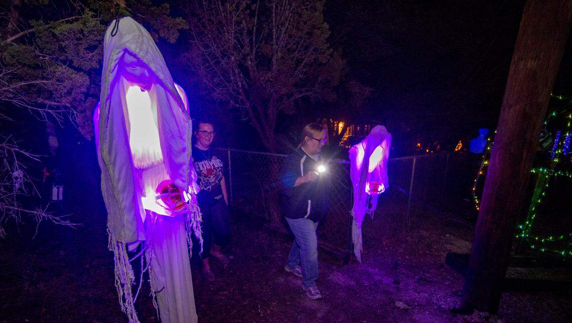 As darkness descended over the scattered mountain cedar and live oaks, beams from flashlights crisscrossed the yard as visitors explored “Twisted Crazy Haunt” in Granbury.